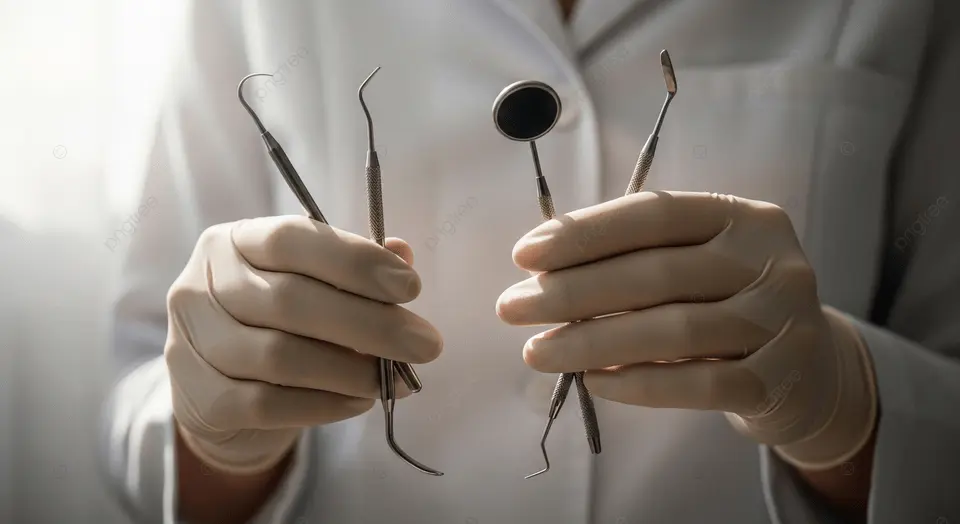 pngtree dentist hands holding dental tools in bright clinic image 21566275
